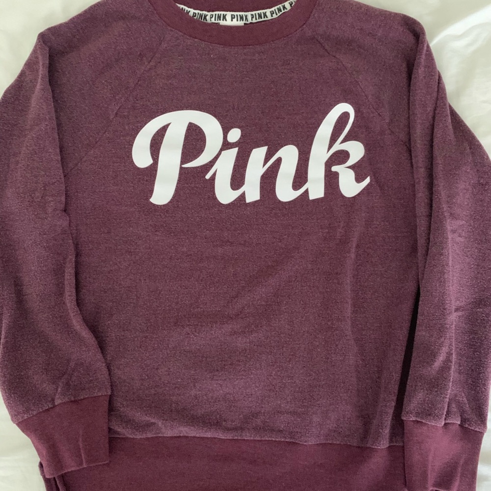 fuzzy PINK crew neck sweatshirt